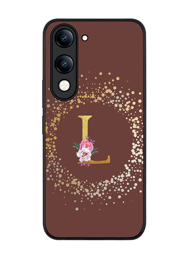 For vivo Y29s 5G / Y19s 5G Case,Slim fit Camera Protection, Shockproof Thin Phone cover  - Custom Monogram Floral - L  (Brown )